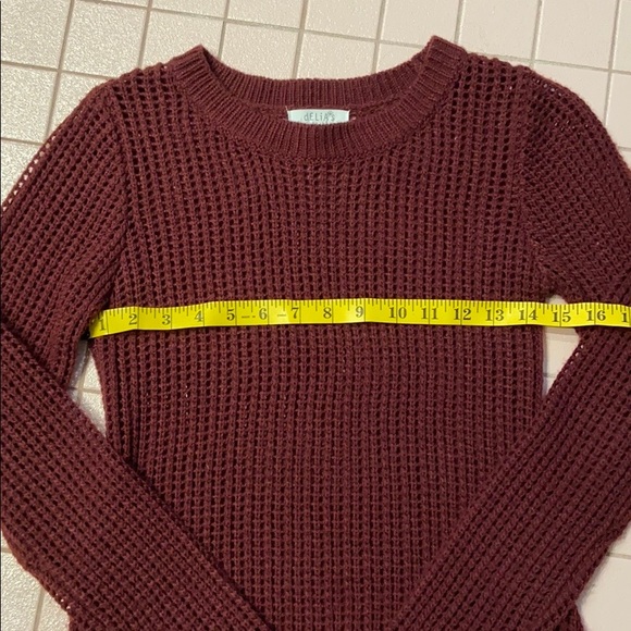 Delia’s Loose open knit crochet maroon high low long sleeve pullover sweater top - Picture 8 of 9